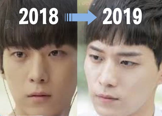 2018年と2019年のキムヨンデの整形疑惑の比較画像