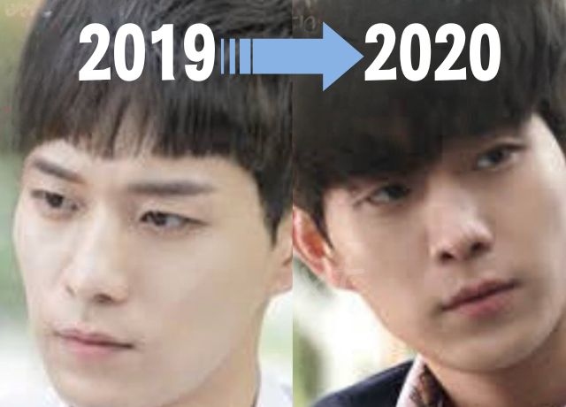 2019年と2020年のキムヨンデの整形疑惑の比較画像